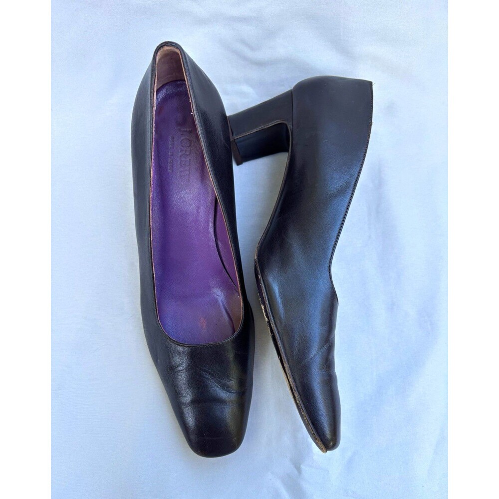 J.CREW Womens 11 Black Leather Block Heel Pumps Square Toe Slip On